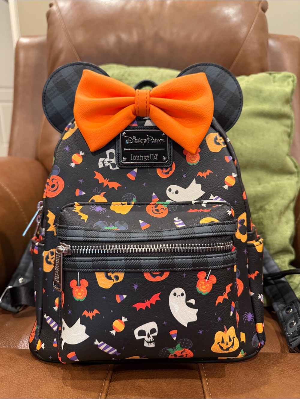 Disney Parks Loungefly Halloween Mini Backpack with Orange Bow